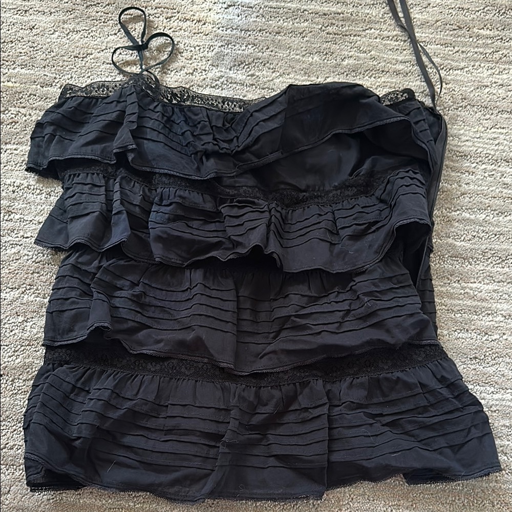 Black Ruffled Sleeveless Top